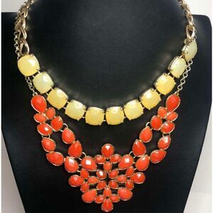 1458 Lot of 2 Gold tone Y2K faceted necklaces orange yellow